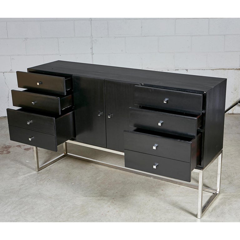 Black Painted and Chrome Credenza at 1stDibs