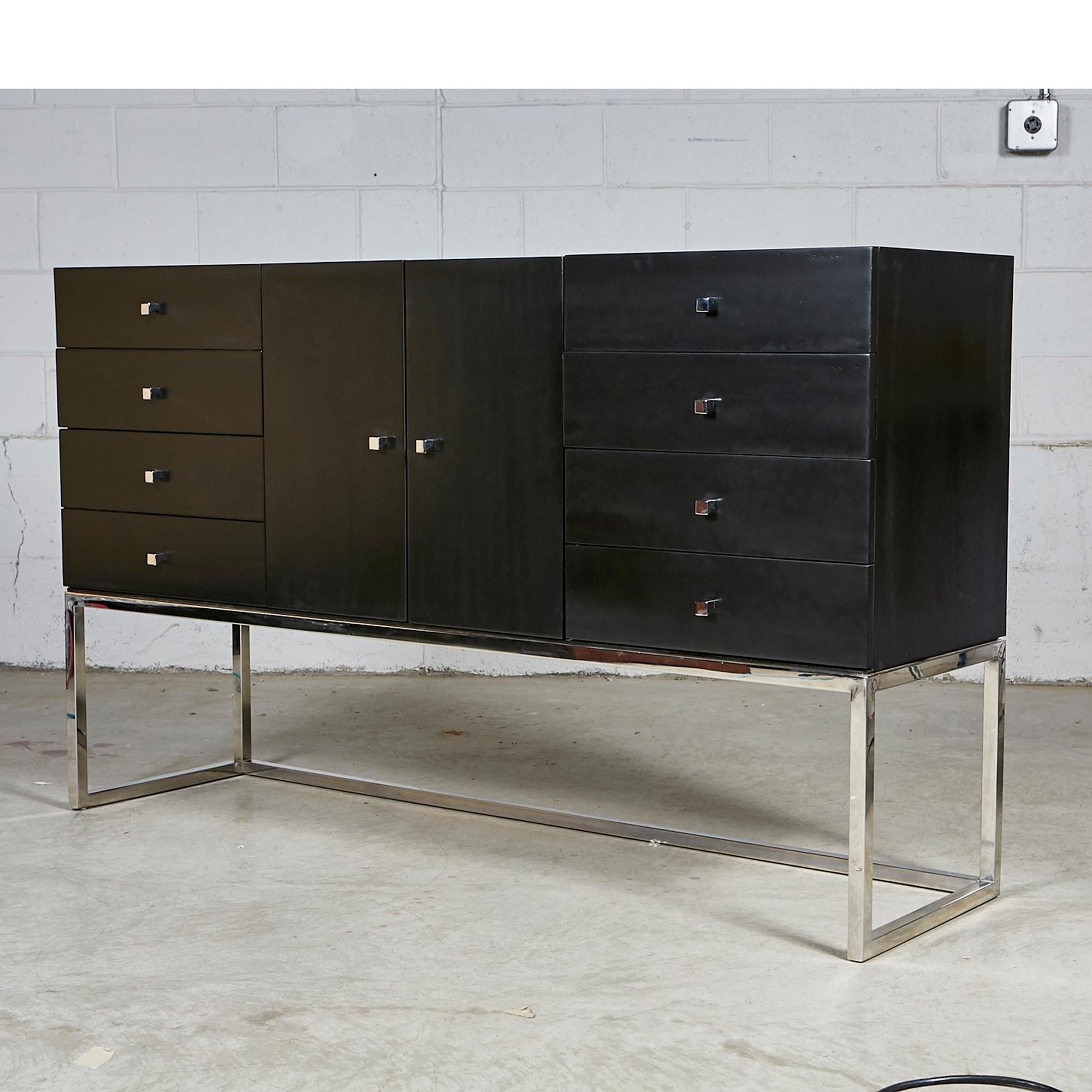 Black Painted and Chrome Credenza In Good Condition In Amherst, NH
