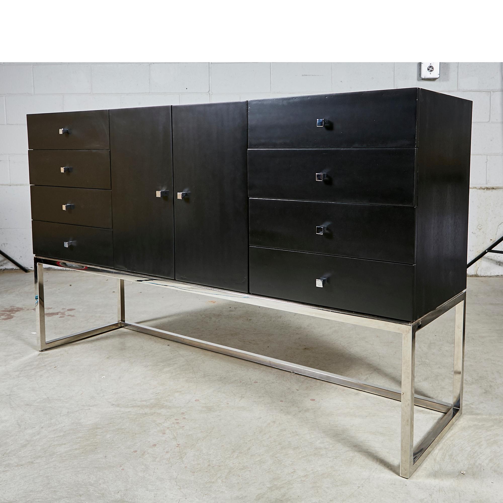 20th Century Black Painted and Chrome Credenza
