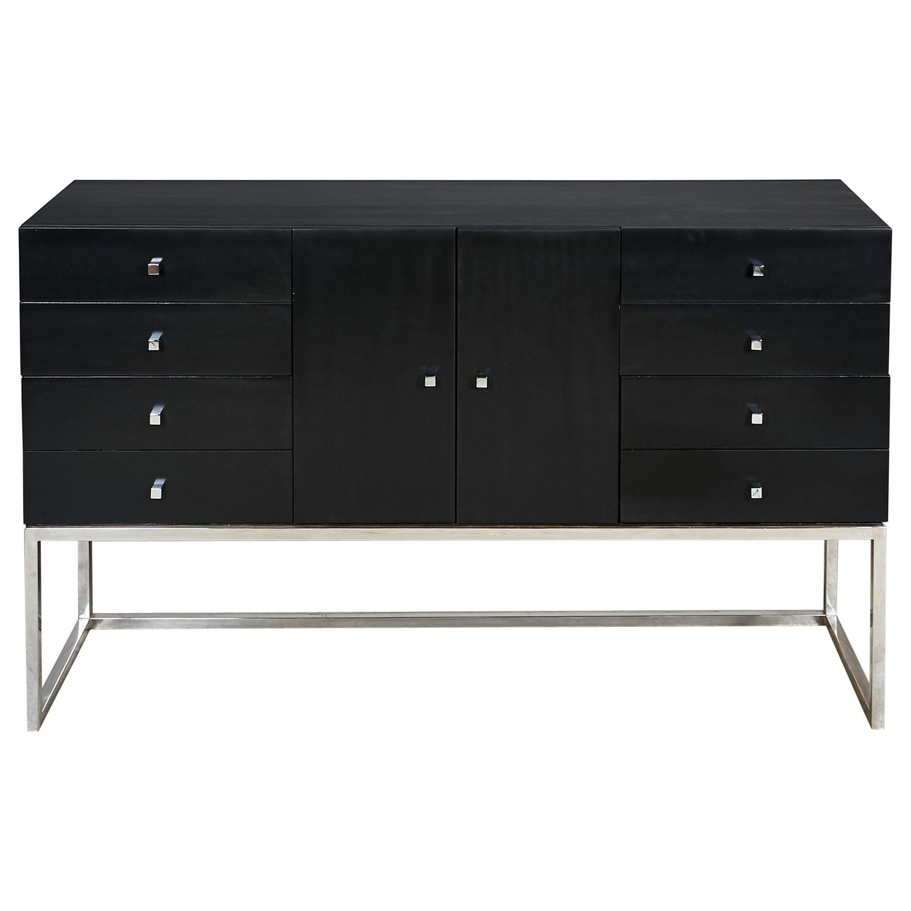 Black Painted and Chrome Credenza at 1stDibs