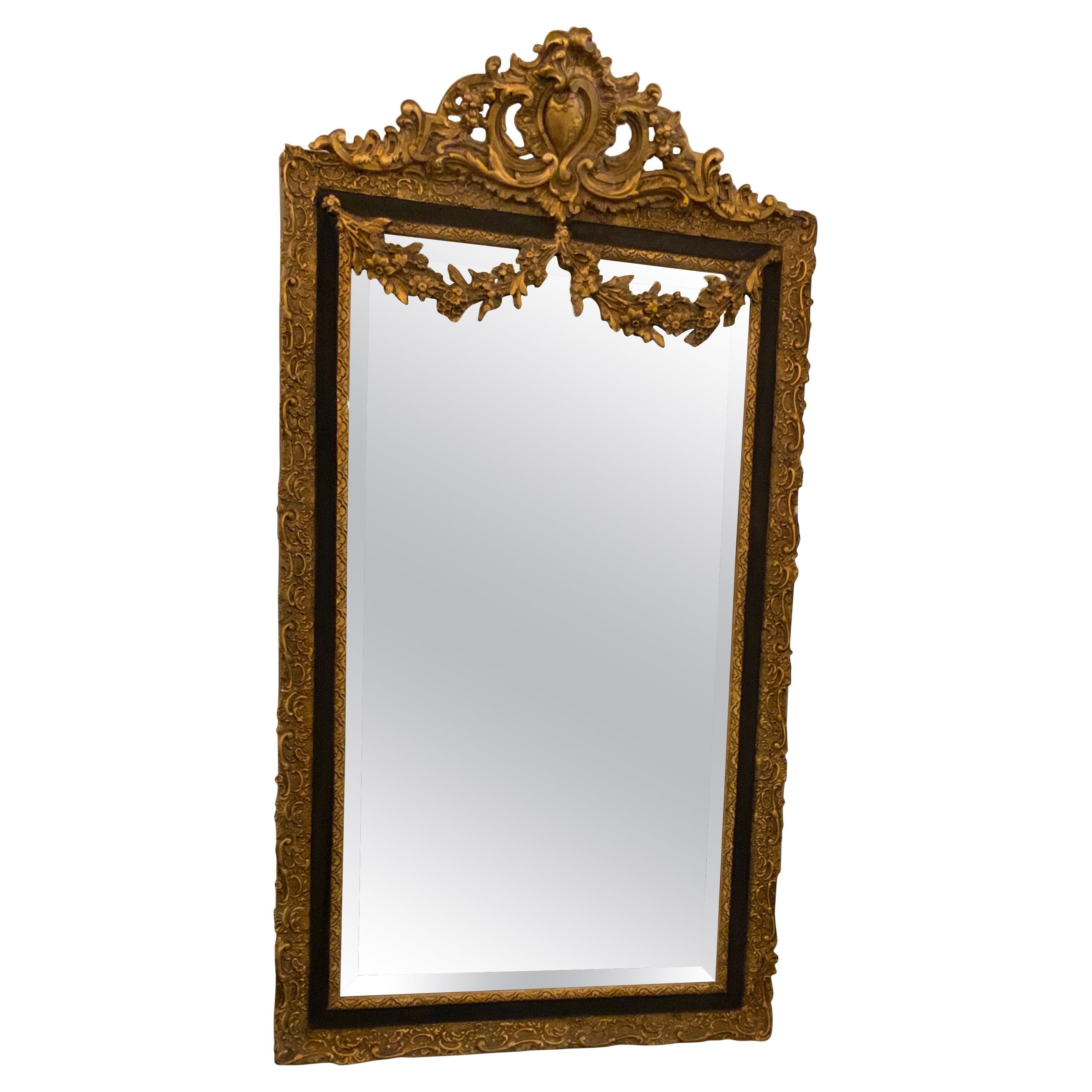 Black painted and gilt embellishments mirror 19 th c