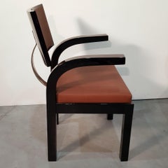 Black Painted Armchair with Leather Covered Seat, 1930s, Hungary