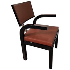 Used Black Painted Armchair with Leather Covered Seat, 1930s, Hungary