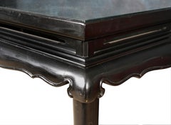 Chinoiserie Black Console with Scalloped Apron and Glass Top