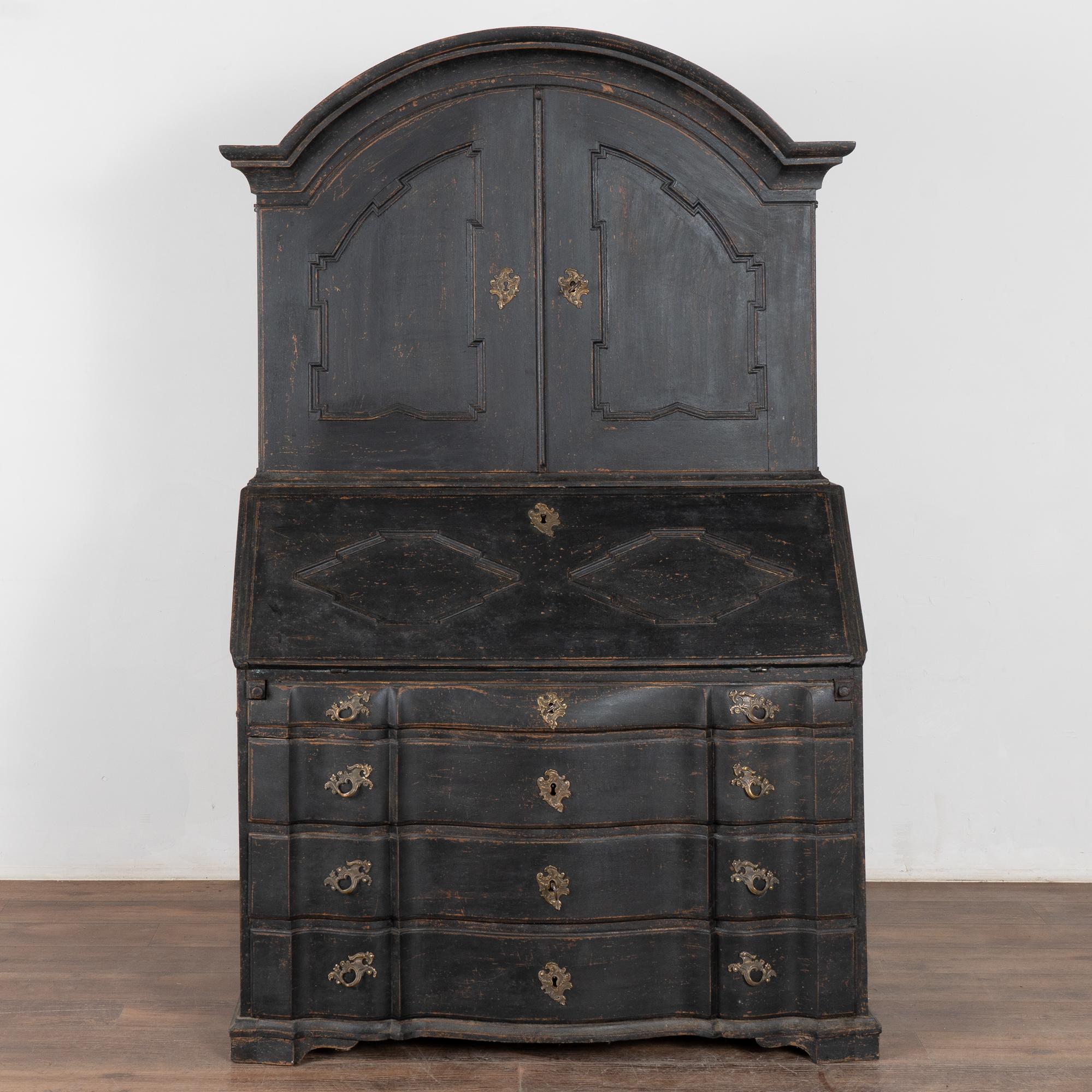 18th Century Black Painted Baroque Swedish Oak Secretary Bureau, circa 1780-1810 For Sale