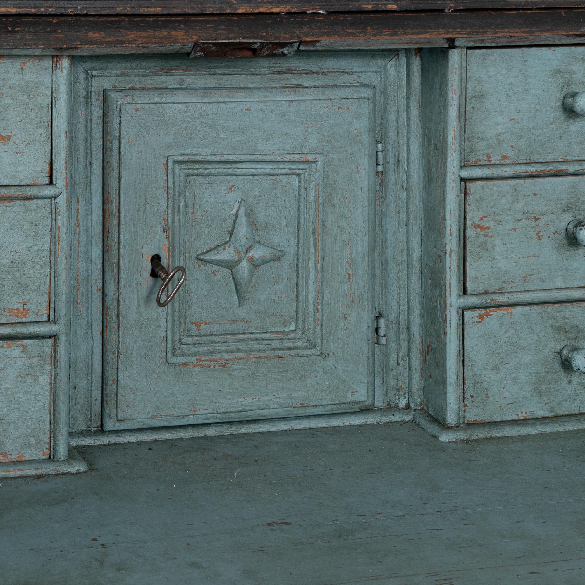 Brass Black Painted Baroque Swedish Oak Secretary Bureau, circa 1780-1810 For Sale