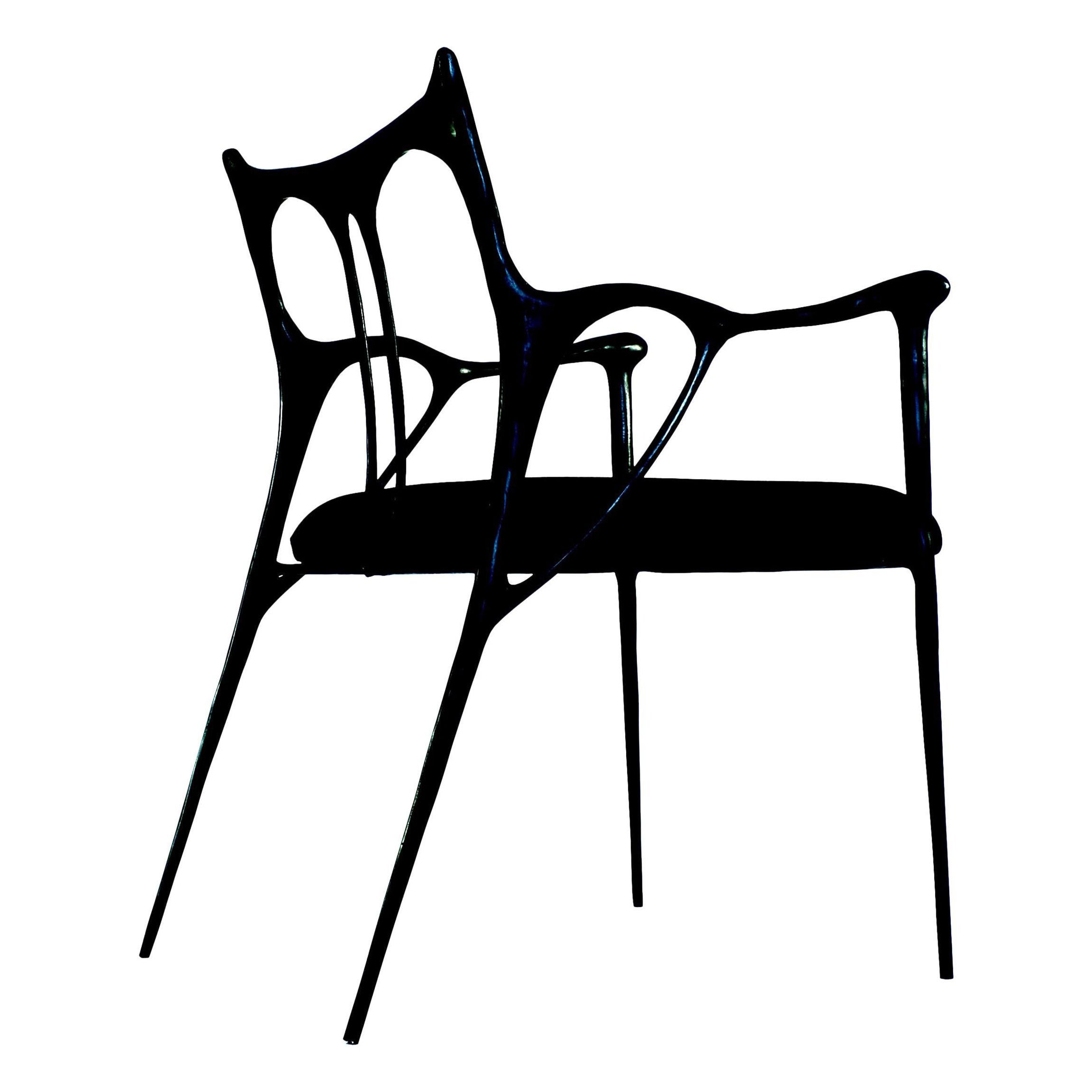 Black Painted Brass Sculpted Chair with Seat Upholstered by Misaya