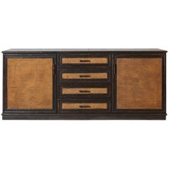 Black Painted Buffet with Bamboo Trim and Caned Details