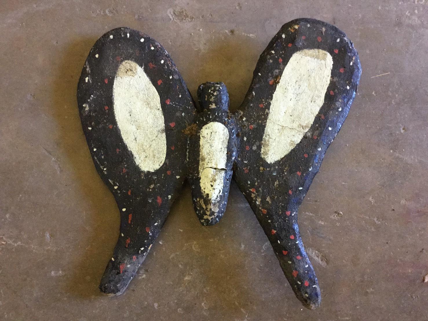 French Black Painted Cement Butterfly Garden Ornament For Sale