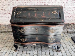Black Painted Chinoiserie Drop Front Secretary Writing Desk