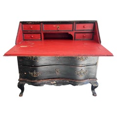 Black Painted Chinoiserie Drop Front Secretary Writing Desk