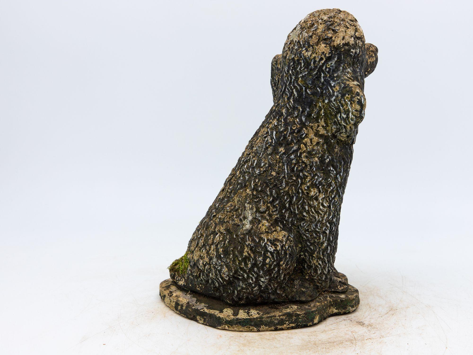 French Black Painted Concrete Dog Poodle Garden Ornament, France 20th Century