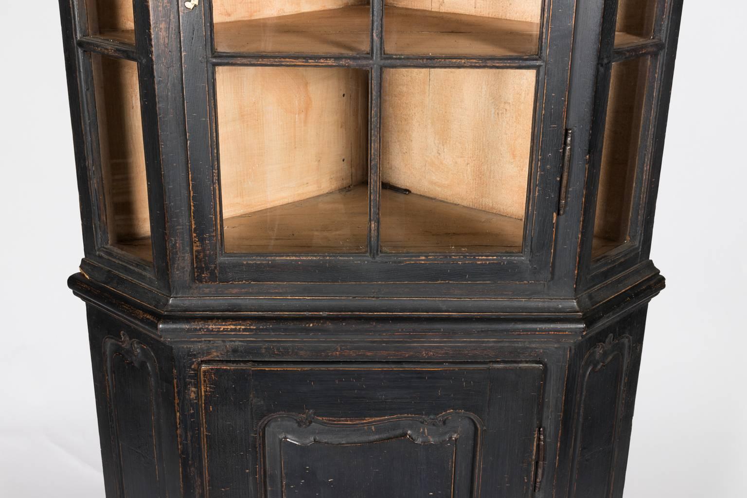 Wood Black Painted Corner Cabinet For Sale