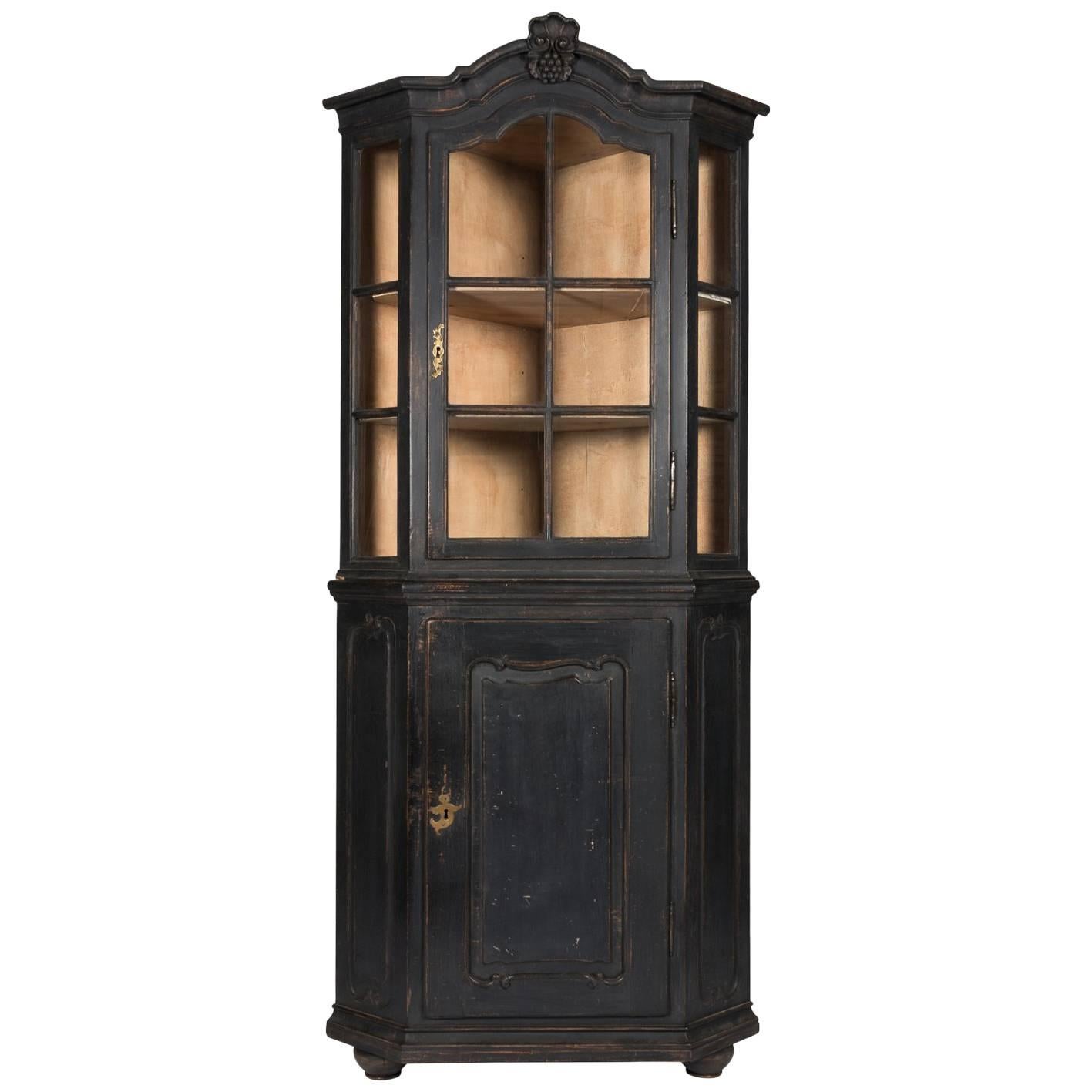 Black Painted Corner Cabinet For Sale