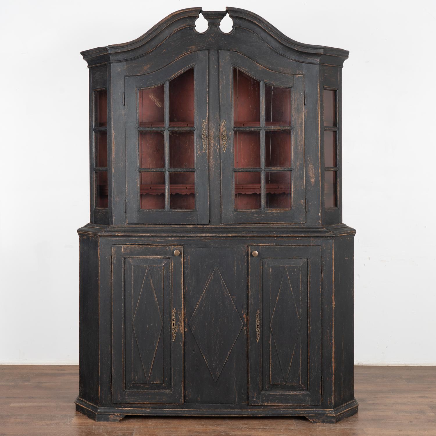 Danish Black Painted Display Cabinet Bookcase with Glass Doors, Denmark circa 1770 For Sale