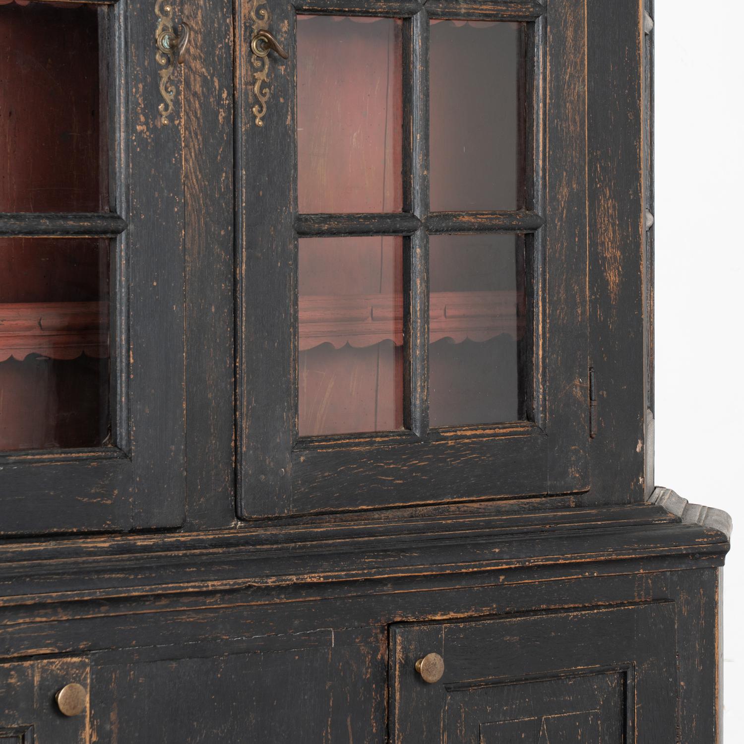 Black Painted Display Cabinet Bookcase with Glass Doors, Denmark circa 1770 For Sale 1