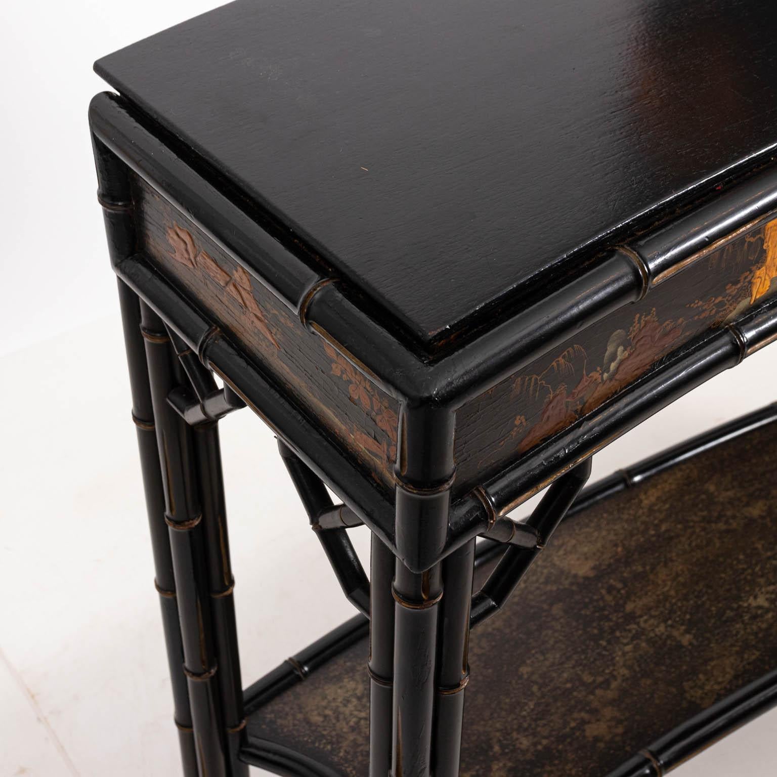 Black Painted Faux Bamboo Hollywood Regency Style Console 9