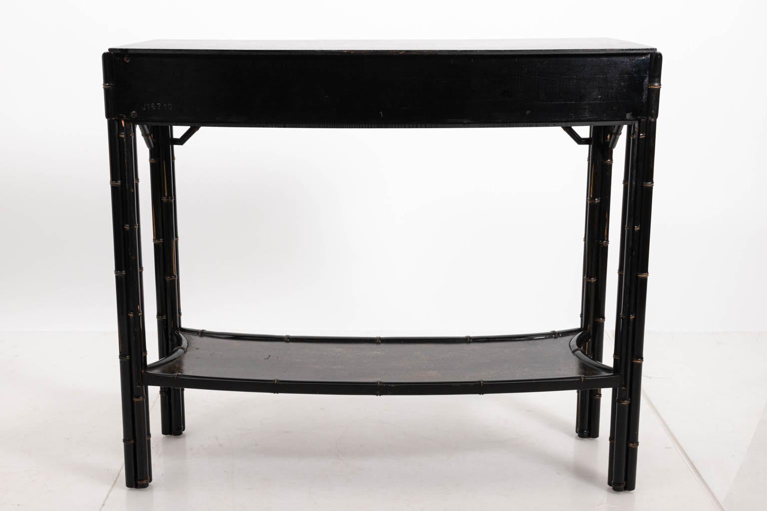 Wood Black Painted Faux Bamboo Hollywood Regency Style Console