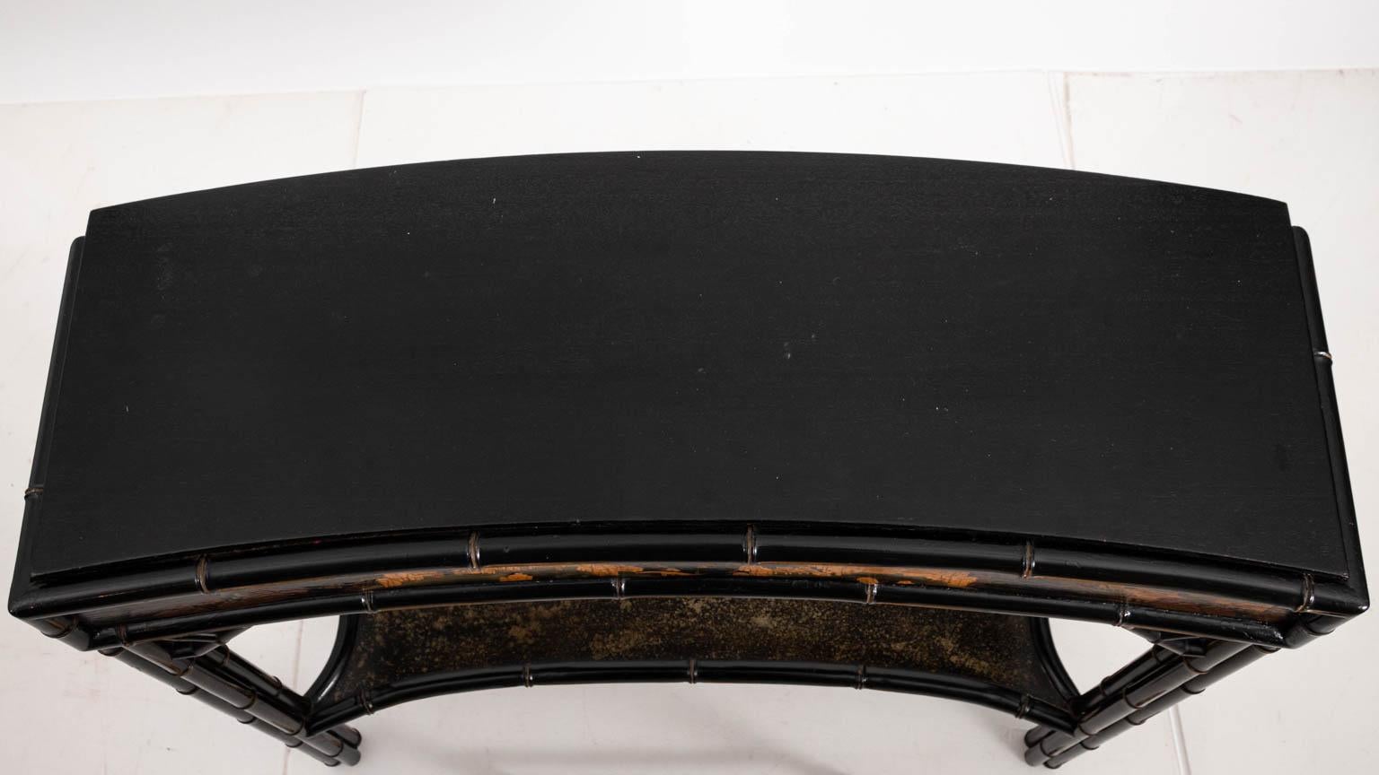 Black Painted Faux Bamboo Hollywood Regency Style Console 1