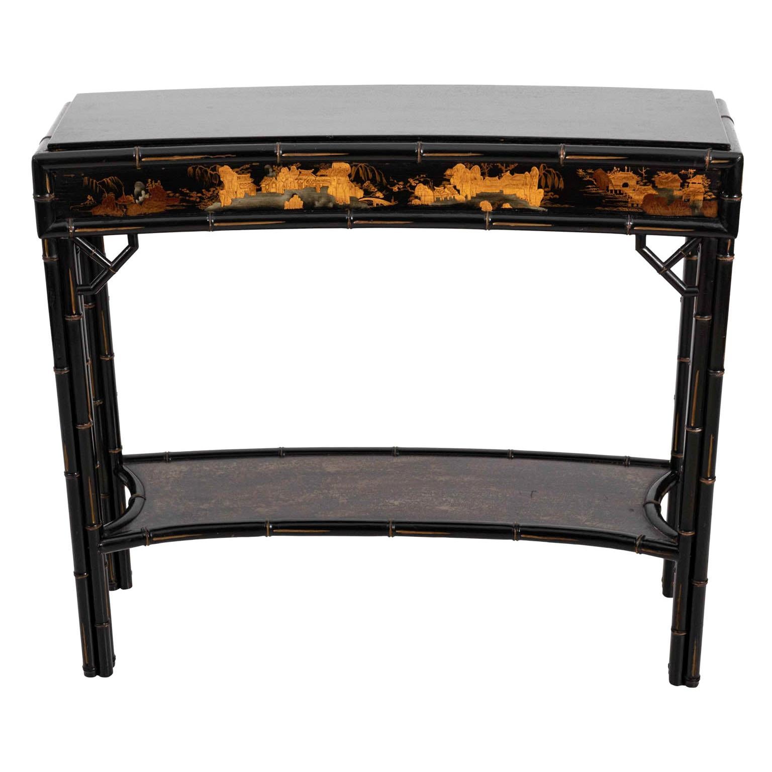 Black Painted Faux Bamboo Hollywood Regency Style Console