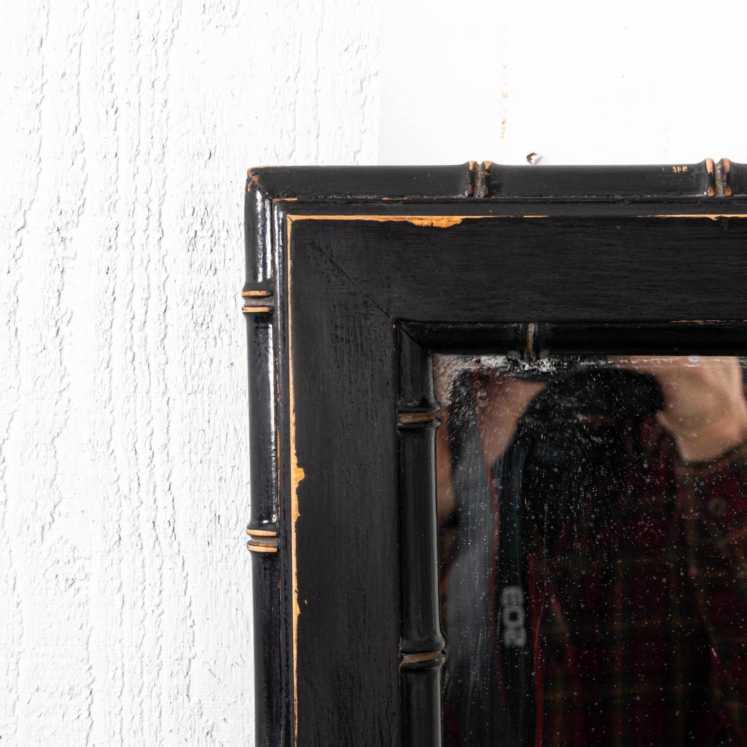 Hollywood Regency Black Painted Faux Bamboo Mirror