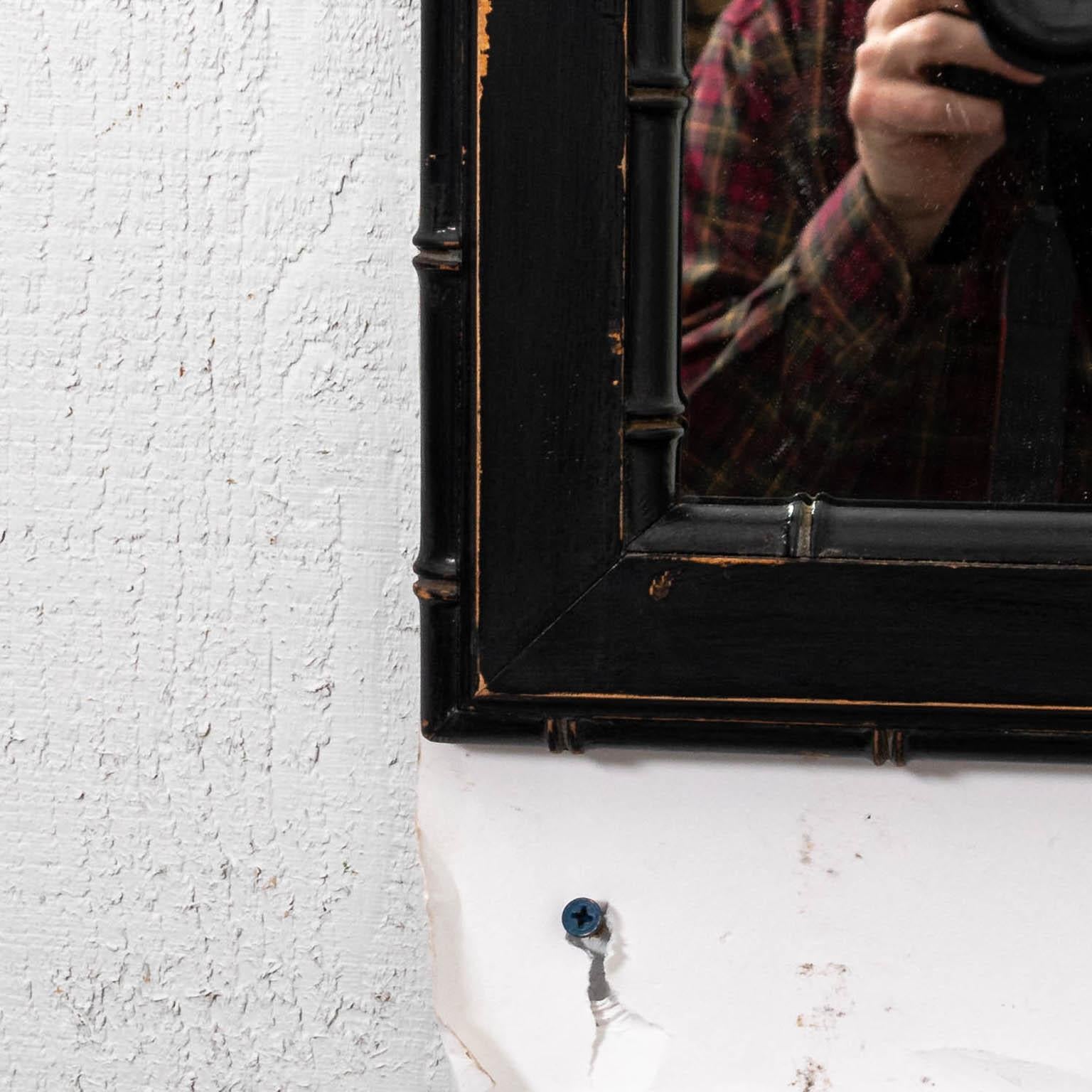 Mid-20th Century Black Painted Faux Bamboo Mirror