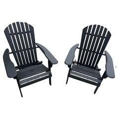 Black Painted Folding Adirondack Deck Chairs-Pair