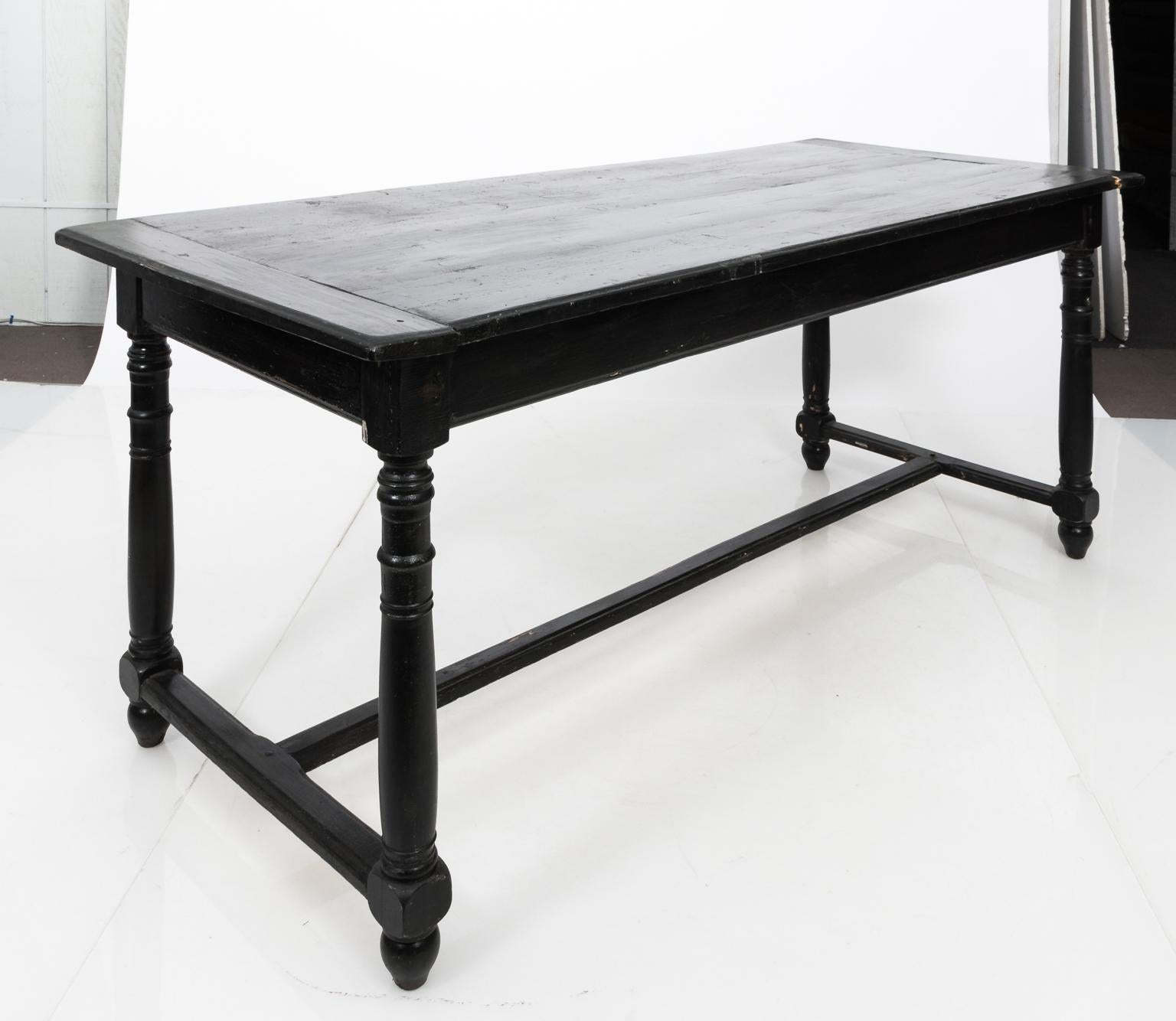 French Provincial Black Painted French Country Dining Table, circa 1870
