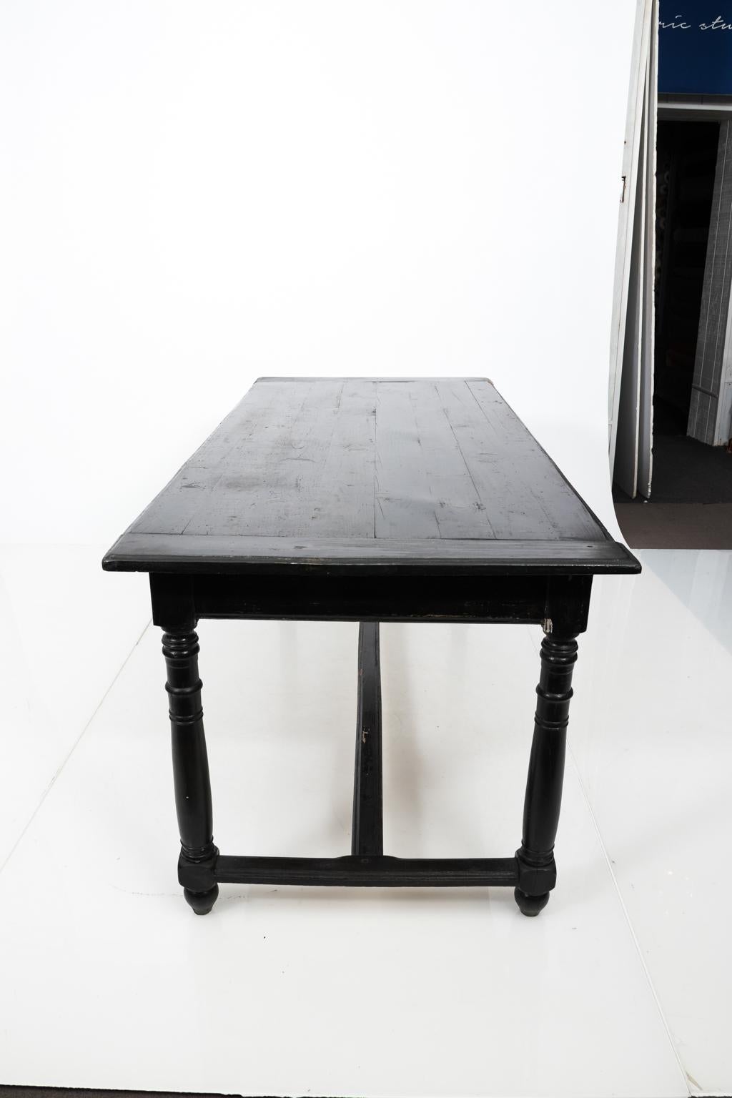 Late 19th Century Black Painted French Country Dining Table, circa 1870