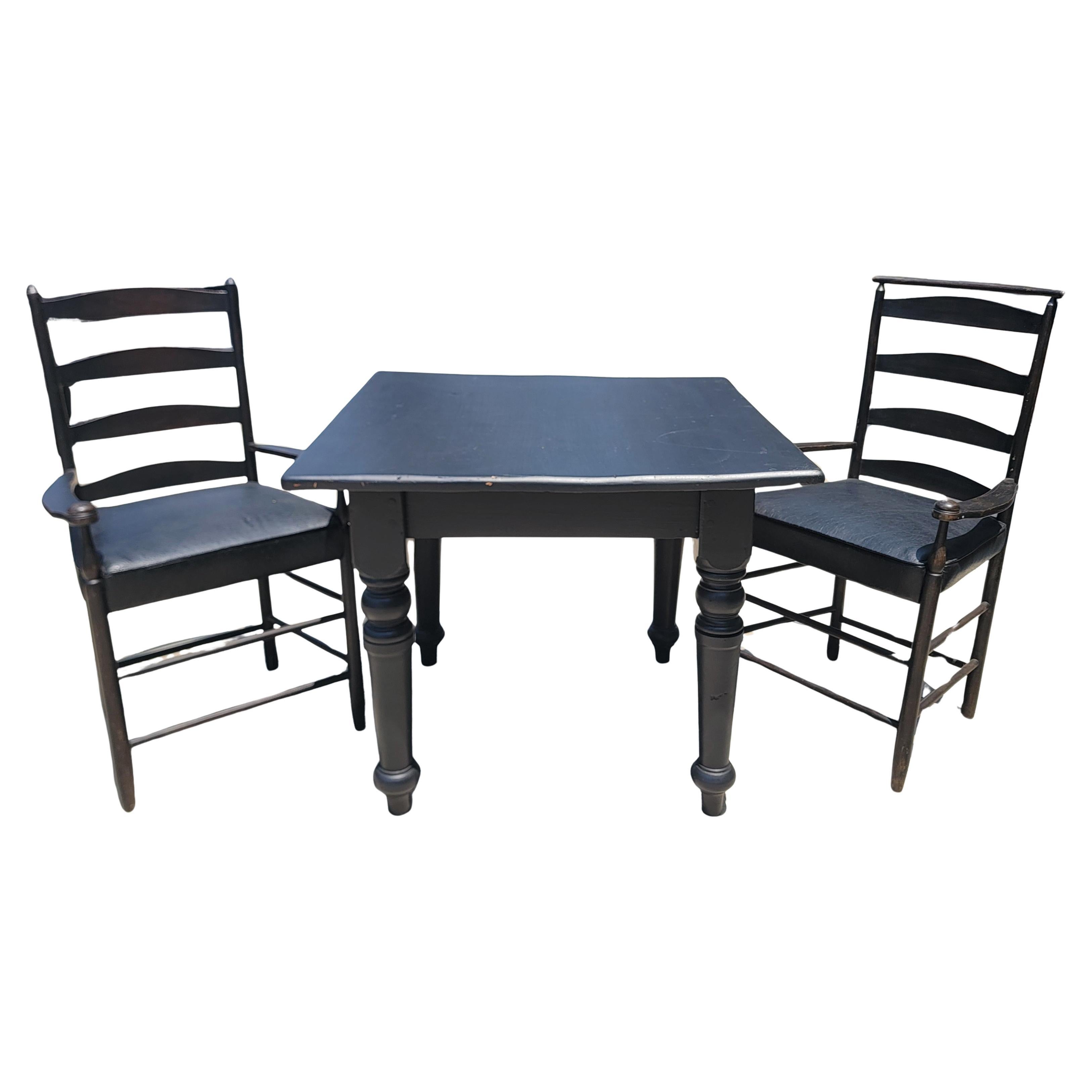 Black Painted Gaming  Table & Chairs- 3pcs. For Sale