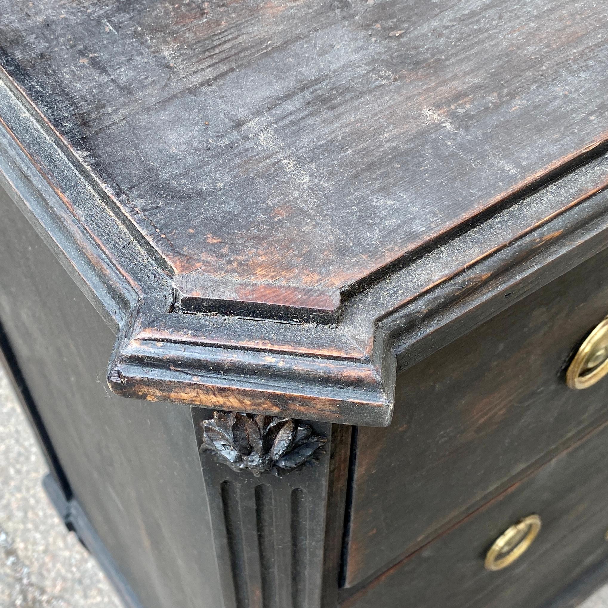 Black Painted Gustavian Chest of 3 Drawers, Sweden Early 19th Century For Sale 3
