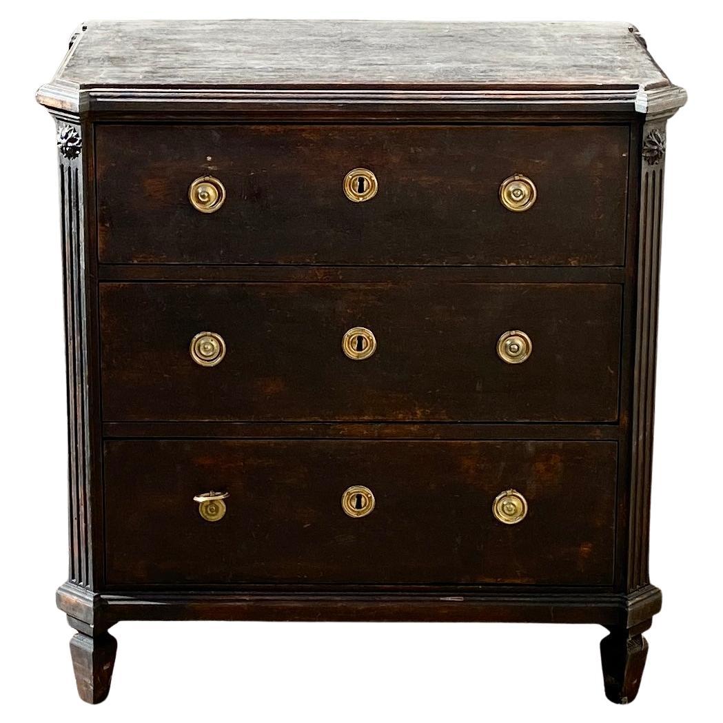 Black Painted Gustavian Chest of 3 Drawers, Sweden Early 19th Century