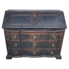 Schreibtisch Sekretär im Gustavianischen Stil, schwarz lackiert, 18. Jahrhundert, Dänemark