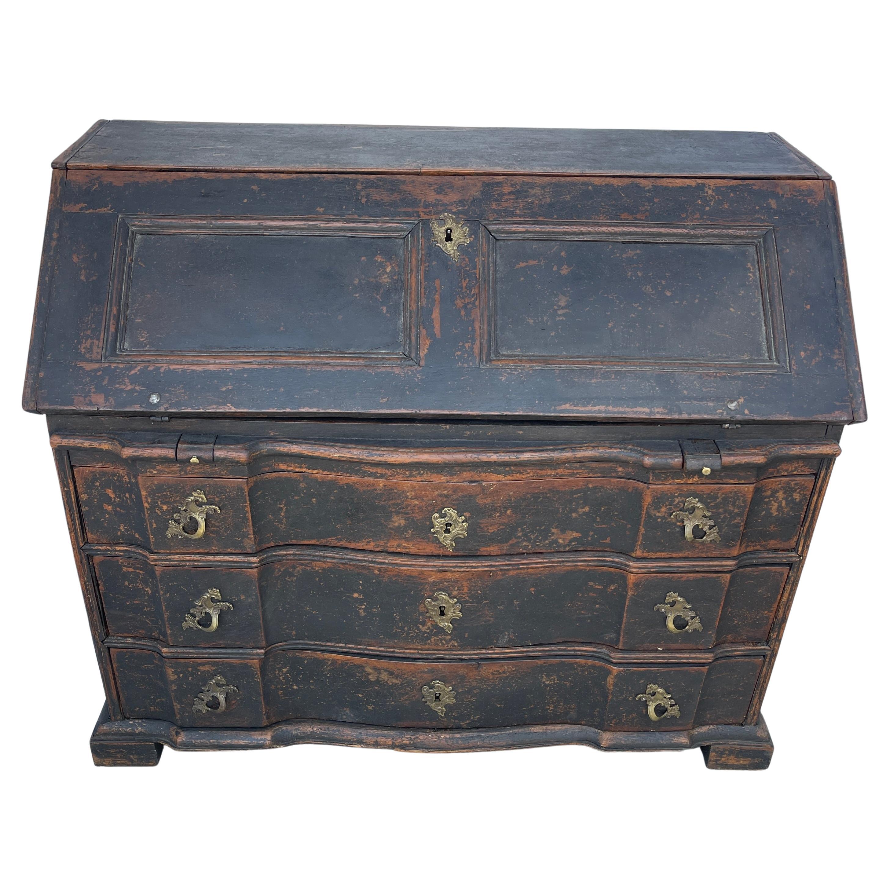Hand-Crafted Black Painted Gustavian Style Writing Desk Secretary, 18th Century Denmark For Sale