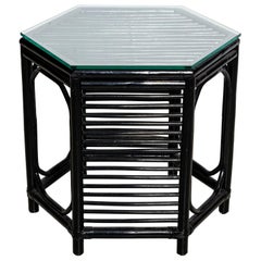 Black Painted Hexagonal Glass Top Side Table