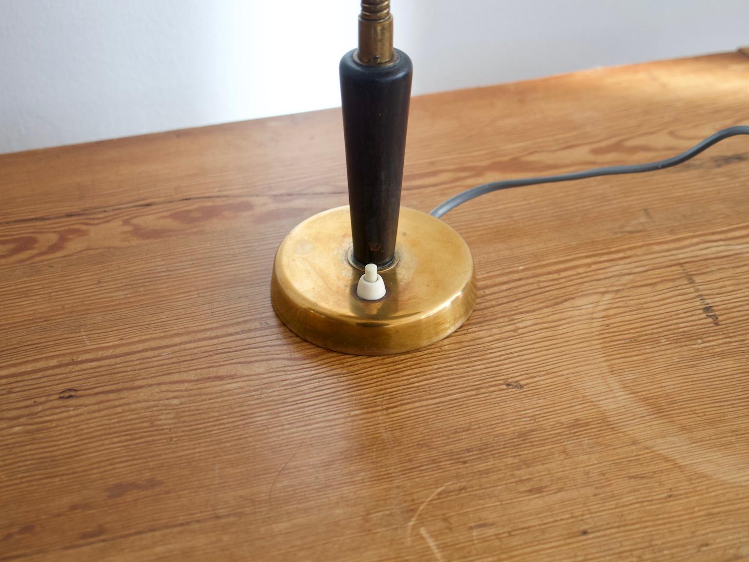 Scandinavian Modern Black Painted Metal and Brass Table Lamp by Nordiska Kompaniet
