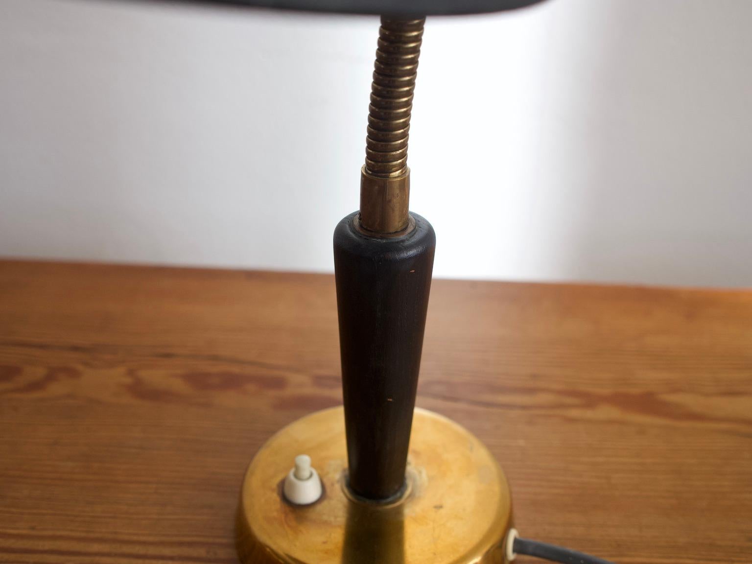 Swedish Black Painted Metal and Brass Table Lamp by Nordiska Kompaniet