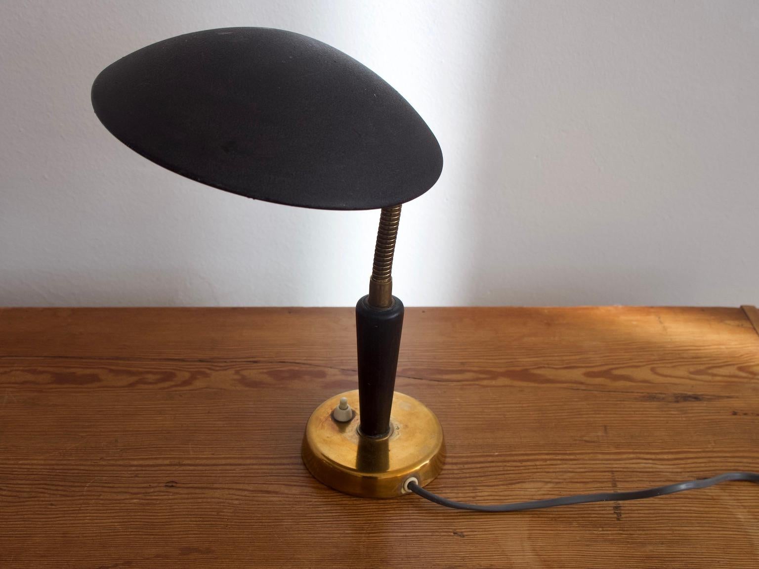 20th Century Black Painted Metal and Brass Table Lamp by Nordiska Kompaniet