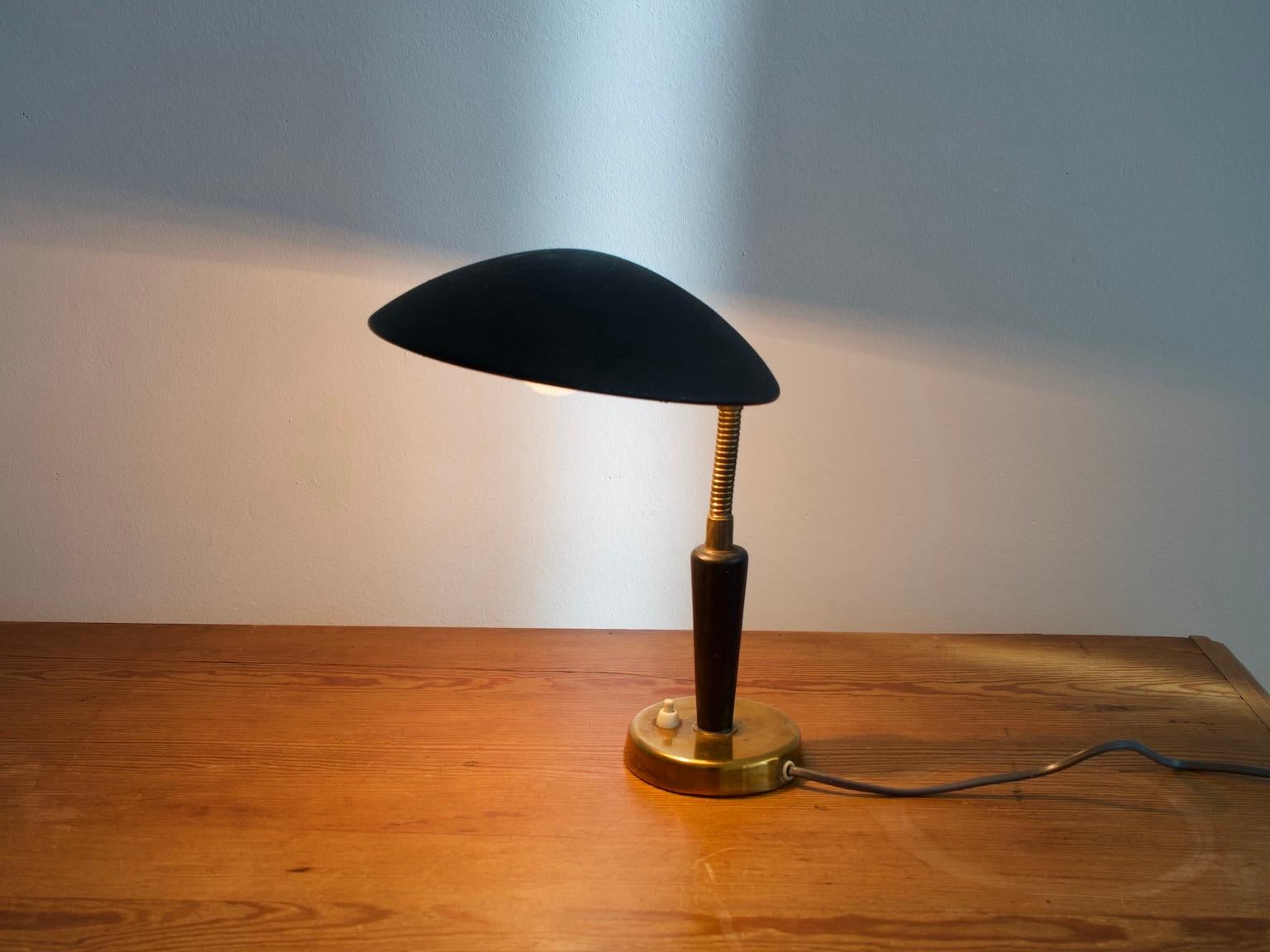 Black Painted Metal and Brass Table Lamp by Nordiska Kompaniet 1