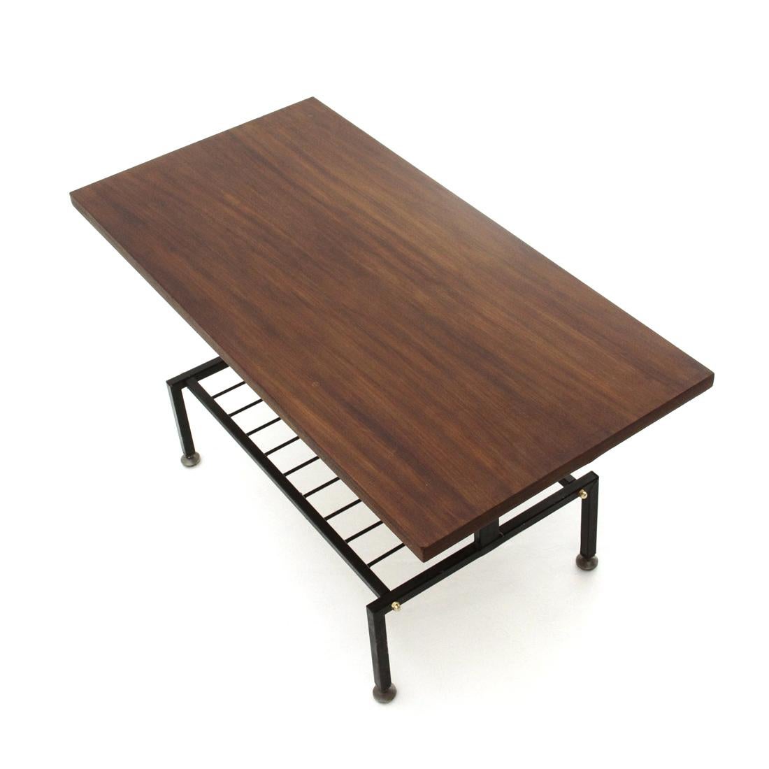 Mid-Century Modern Black Painted Metal Coffee Table with Teak Top, 1950s