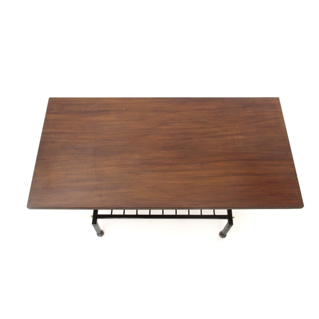 Mid-20th Century Black Painted Metal Coffee Table with Teak Top, 1950s