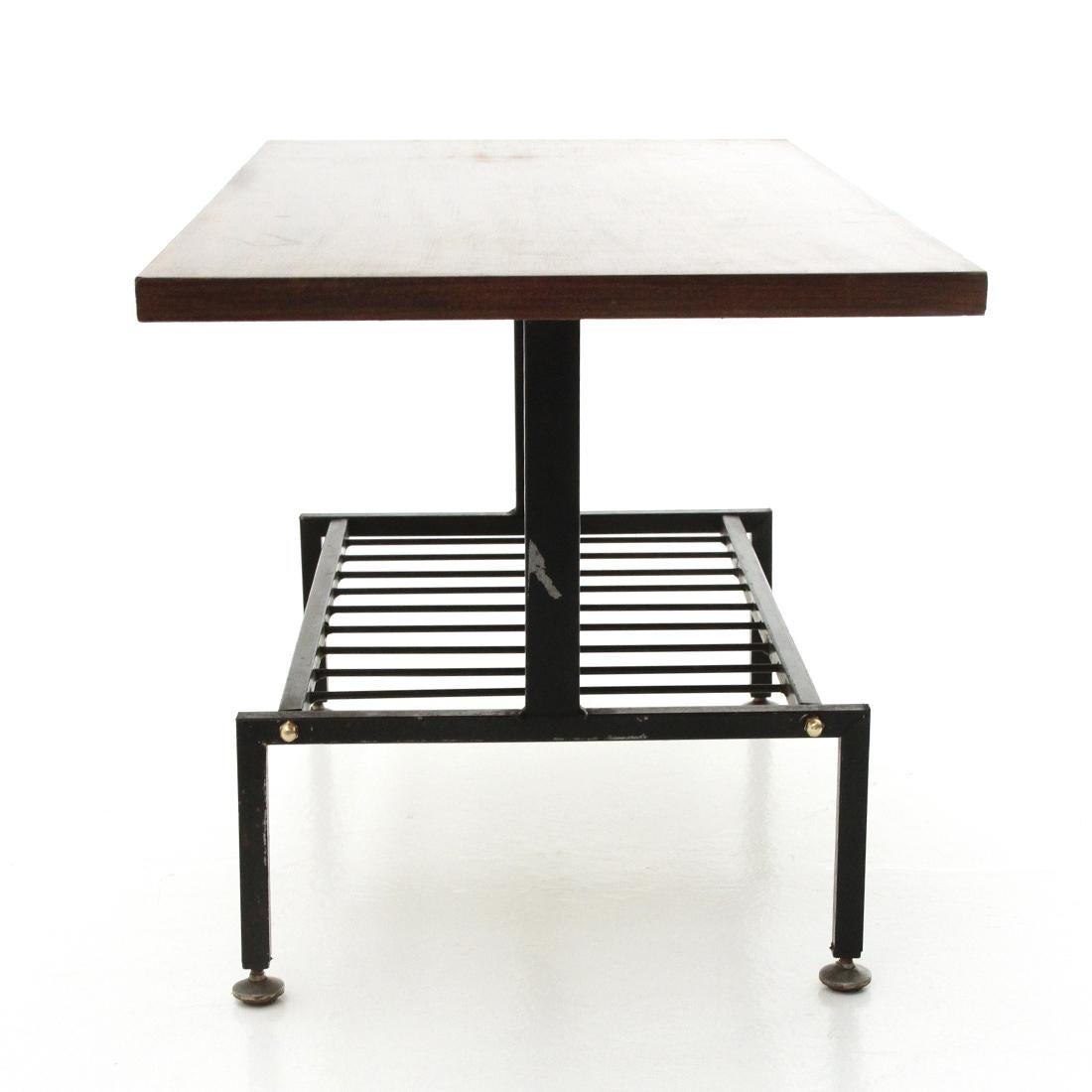 Black Painted Metal Coffee Table with Teak Top, 1950s 1