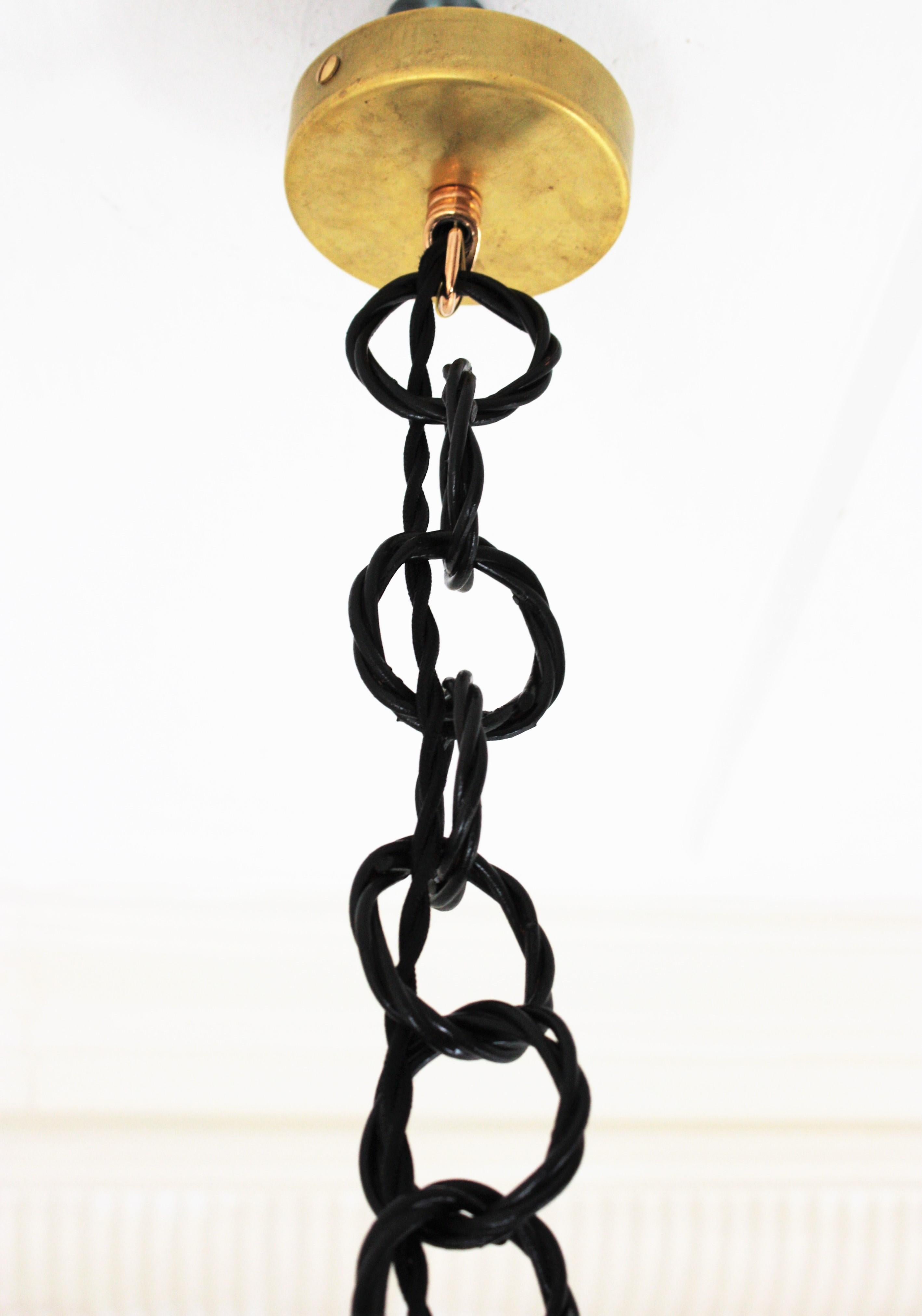 Rattan Black Painted Bell Pendant Hanging Light / Lantern, Spain, 1960s For Sale 4