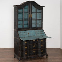 Black Painted Oak Secretary or Bureau from Sweden, circa 1800