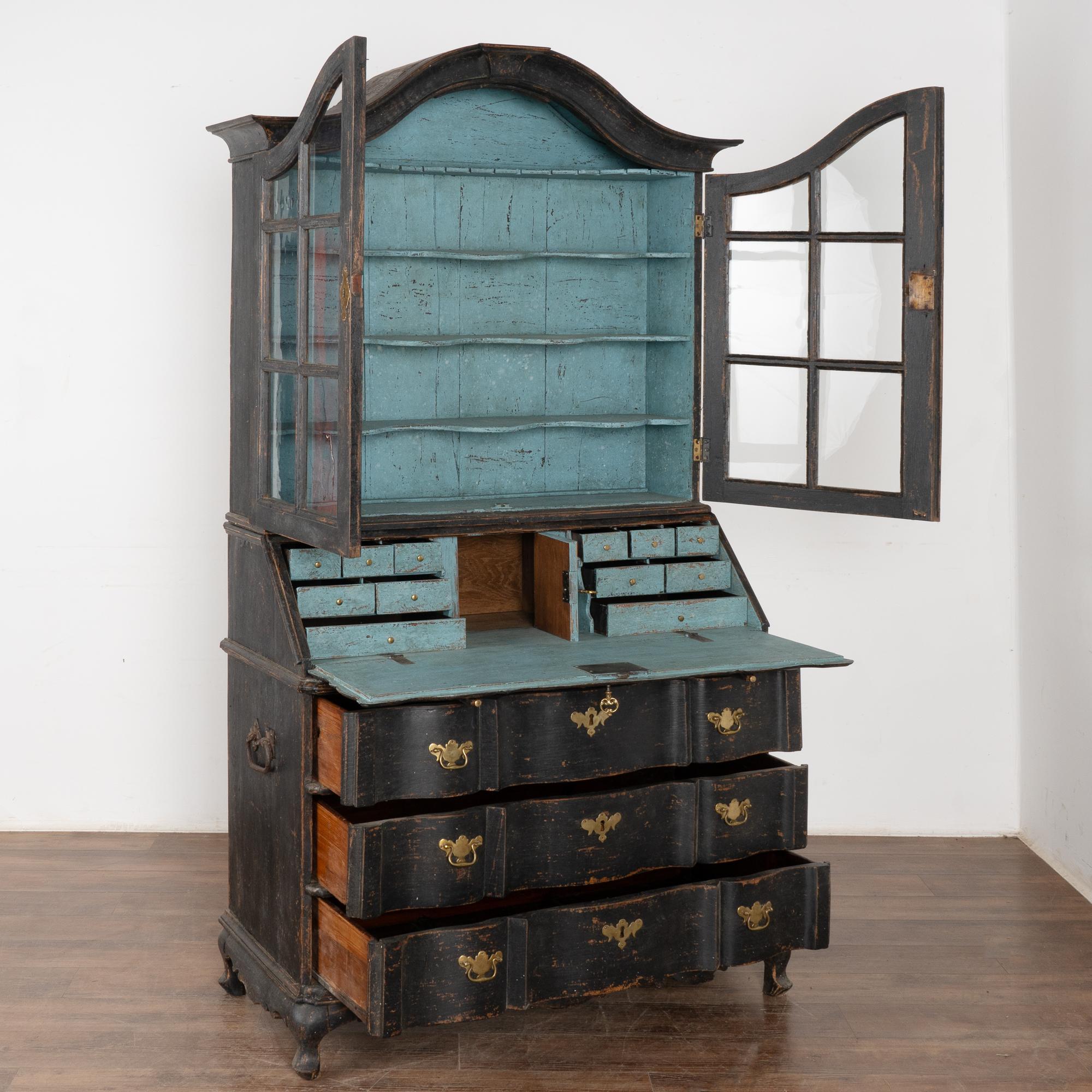 Country Black Painted Oak Secretary or Bureau from Sweden, circa 1800