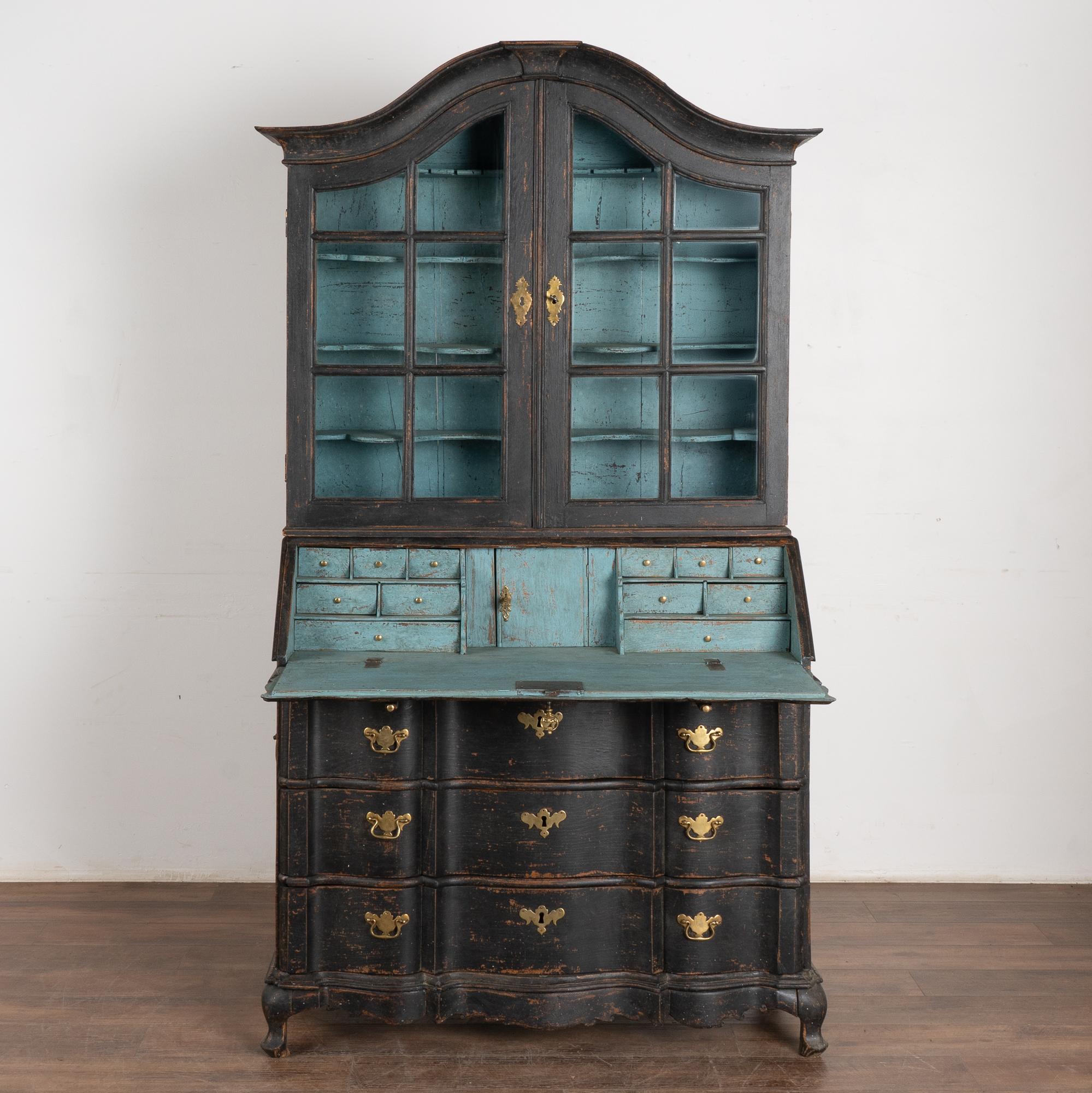 Swedish Black Painted Oak Secretary or Bureau from Sweden, circa 1800