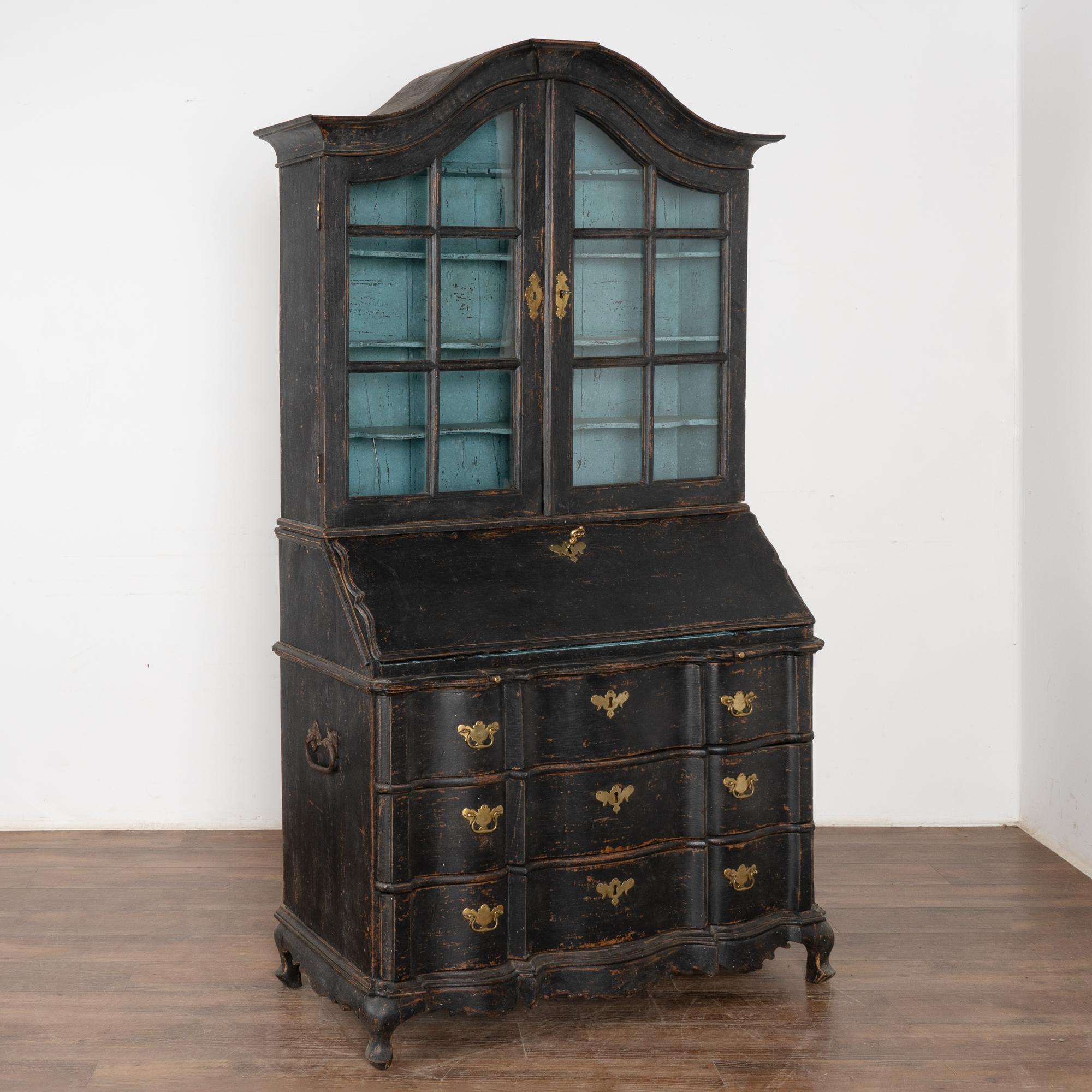 Black Painted Oak Secretary or Bureau from Sweden, circa 1800 In Good Condition In Round Top, TX