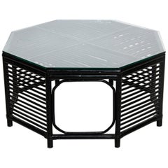 Black Painted Octagonal Glass Top Side Table