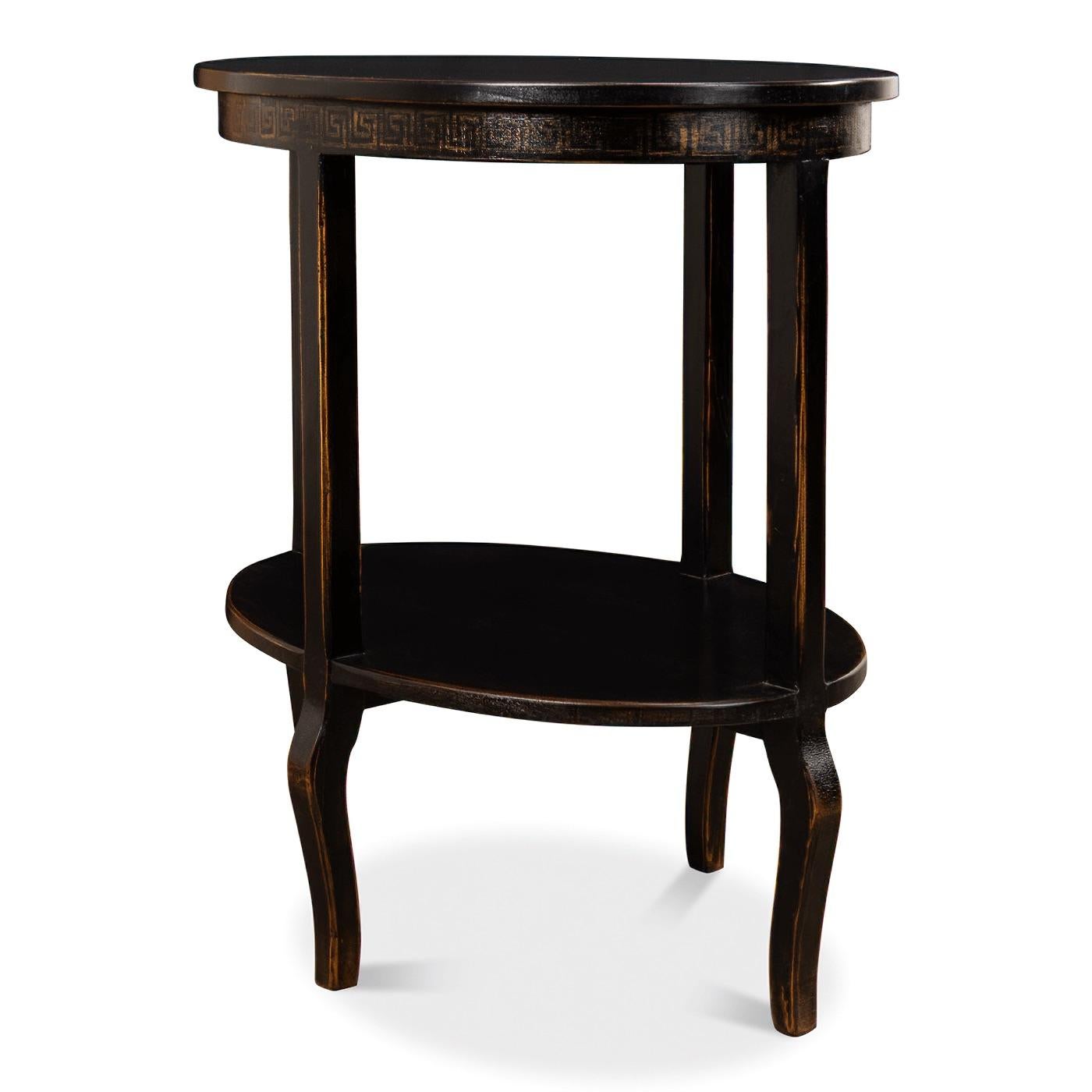 French Provincial Black Painted Oval End Table