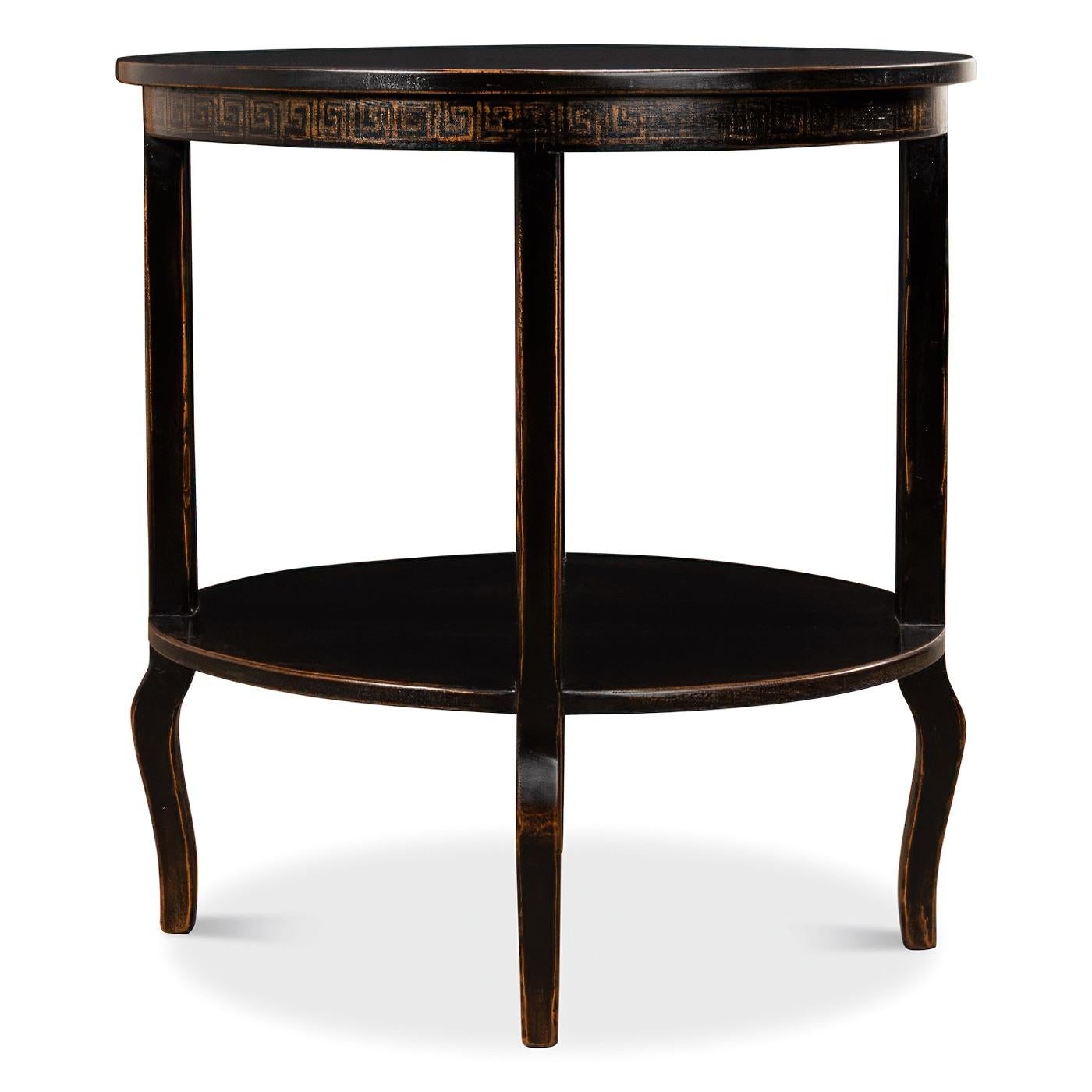 Asian Black Painted Oval End Table